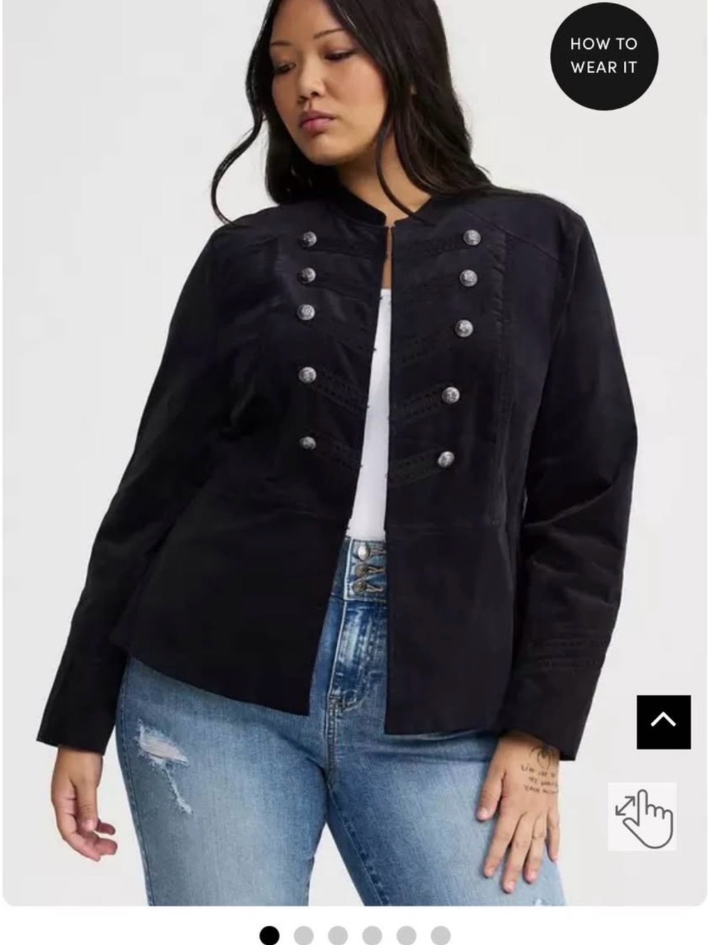 torrid Black Military-Style Blazer with Decorative Buttons